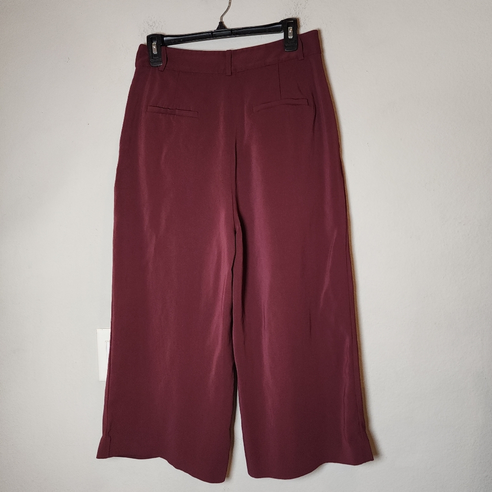 Tibi Stella Crop Maroon Red Pleated Wideleg Stretch Suiting Drapey Pants Size 8 - Picture 3 of 16